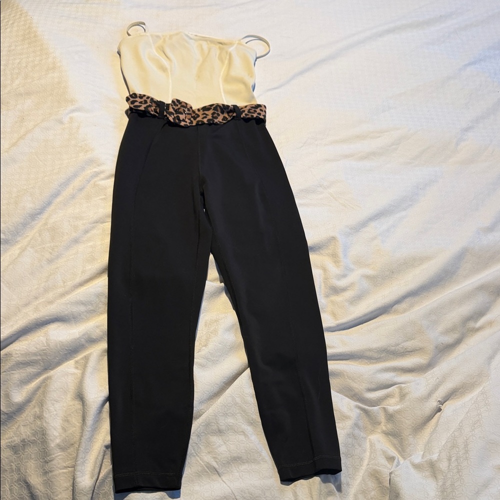 GIGI C Black and Cream Jumpsuit with Leopard Accents